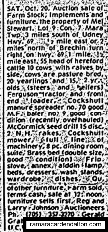 Mel Stewart Farm Auction 1973