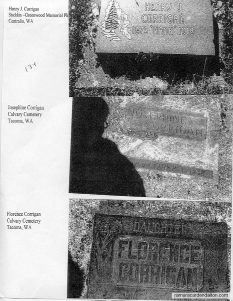 tombstones Henry Corrigan, Josephine & Florence