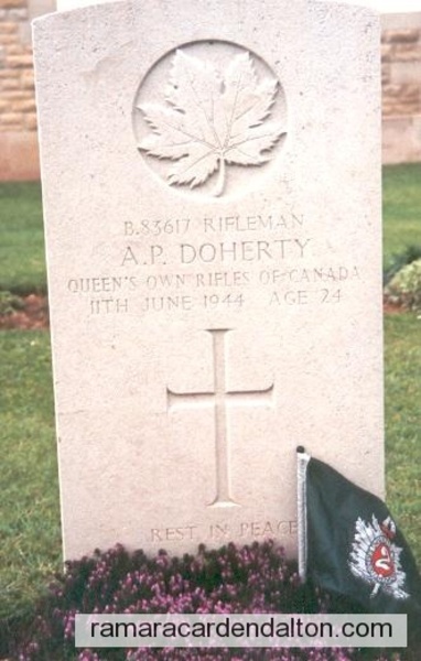 Rifleman Ambrose Patrick Doherty-- Beny-sur-Mer, Canadian War Cemetery, France
