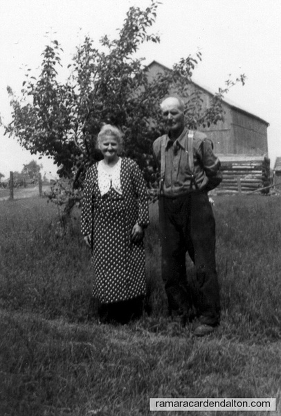 Alice Bull Binsted & Fred Binsted on farm at Uptergrove-c. 1936 (Sideroad 20)