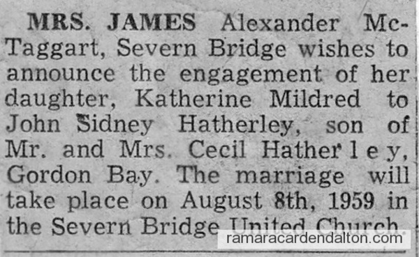 Katherine Mildred McTaggart announcement