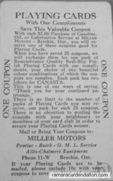 miller motors playing cards (the back)