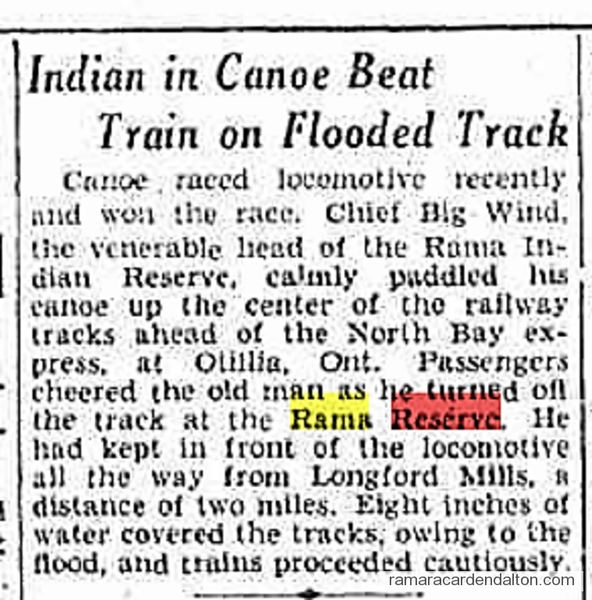 Chief Big Wind beats train in a canoe 1928