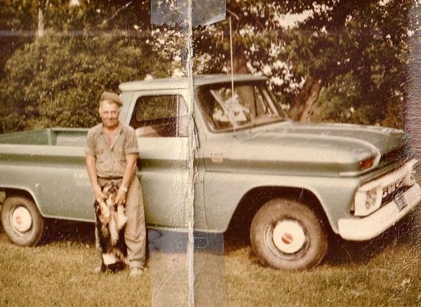 Bud Murphy with his 1960 GMC pickup,....Murphy Farm. Brechin, Richard Corcelli collection
