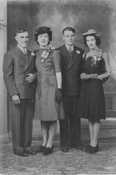 Howard & Grace [Murphy] Holmes, Sept. 1941. Best Man, Ed Murphy; Maid of Honour, Nita [Holmes], Mrs Sherdy Mangan