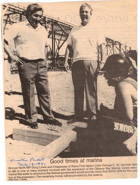 Doug Lewis MP with Chief George St Germain 1981 At Ojibway Marina