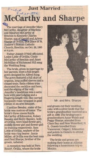 mccarthy Sharpe wedding 1995