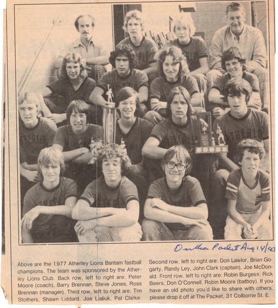 Atherley Lions Bantam Fastball Champions 1977