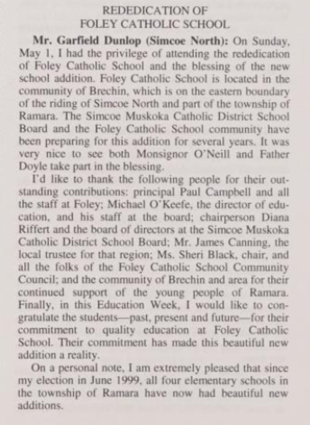 Foley Separate School Rededication 1999