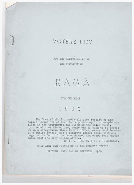 Rama Voters List 1960