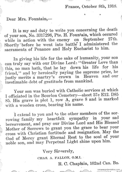Letter home to Henry Fountain's mother-Oct. 8, 1918