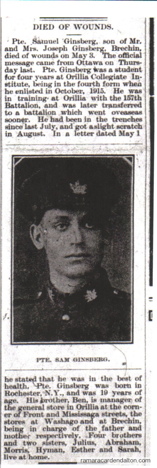 Pte. Sam Ginsberg Article Pte. Sam Ginsberg Article