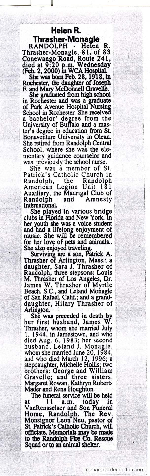 obit of Helen Rita Gravelle, (1918-2000) obit of Helen Rita Gravelle, (1918-2000)