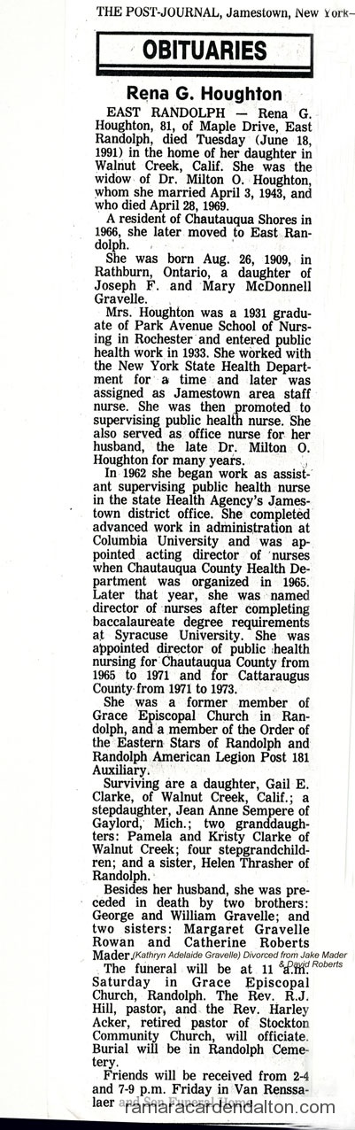 obit of Teresa Zephrena 'RENA' Gravelle, (1909-1991) obit of Teresa Zephrena 'RENA' Gravelle, (1909-1991)