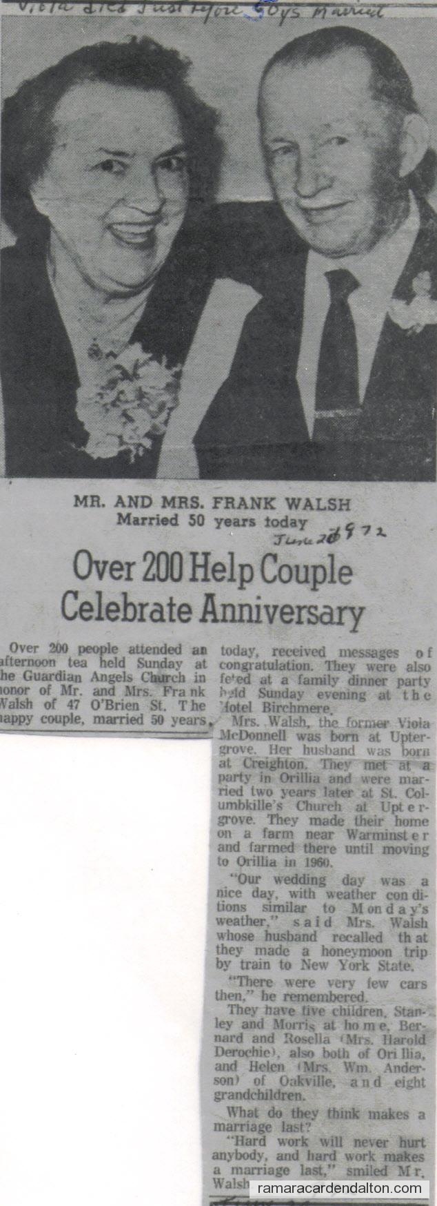 Viola (McDonnell) & Frank Walsh- 50th wedding anniversity. Viola (McDonnell) & Frank Walsh- 50th wedding anniversity.