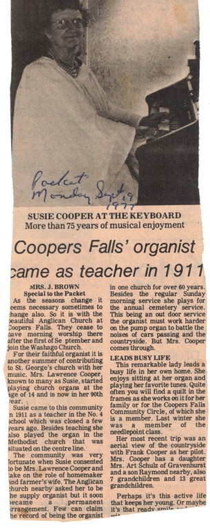 Suzie Cooper organist at Coopers Falls Anglican Church Suzie Cooper organist at Coopers Falls Anglican Church
